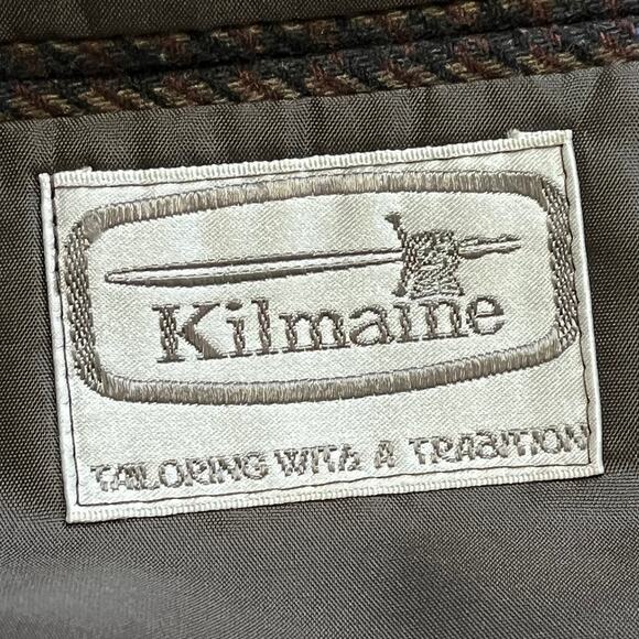 VTG KILMAINE Wool Blend Gun Club Plaid Sport Coat Jacket in Brown Navy SZ 44R - Picture 8 of 11